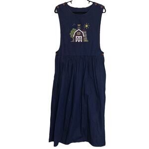 Vintage Denim Painted Dress SEE MEASUREMENTS Barn Teacher Cottage Prairie Jumper